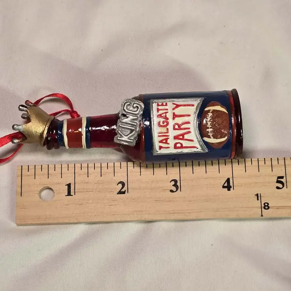 King Tailgate Party Football Bottle Ornament with Crown – Sports Bar Themed 4”